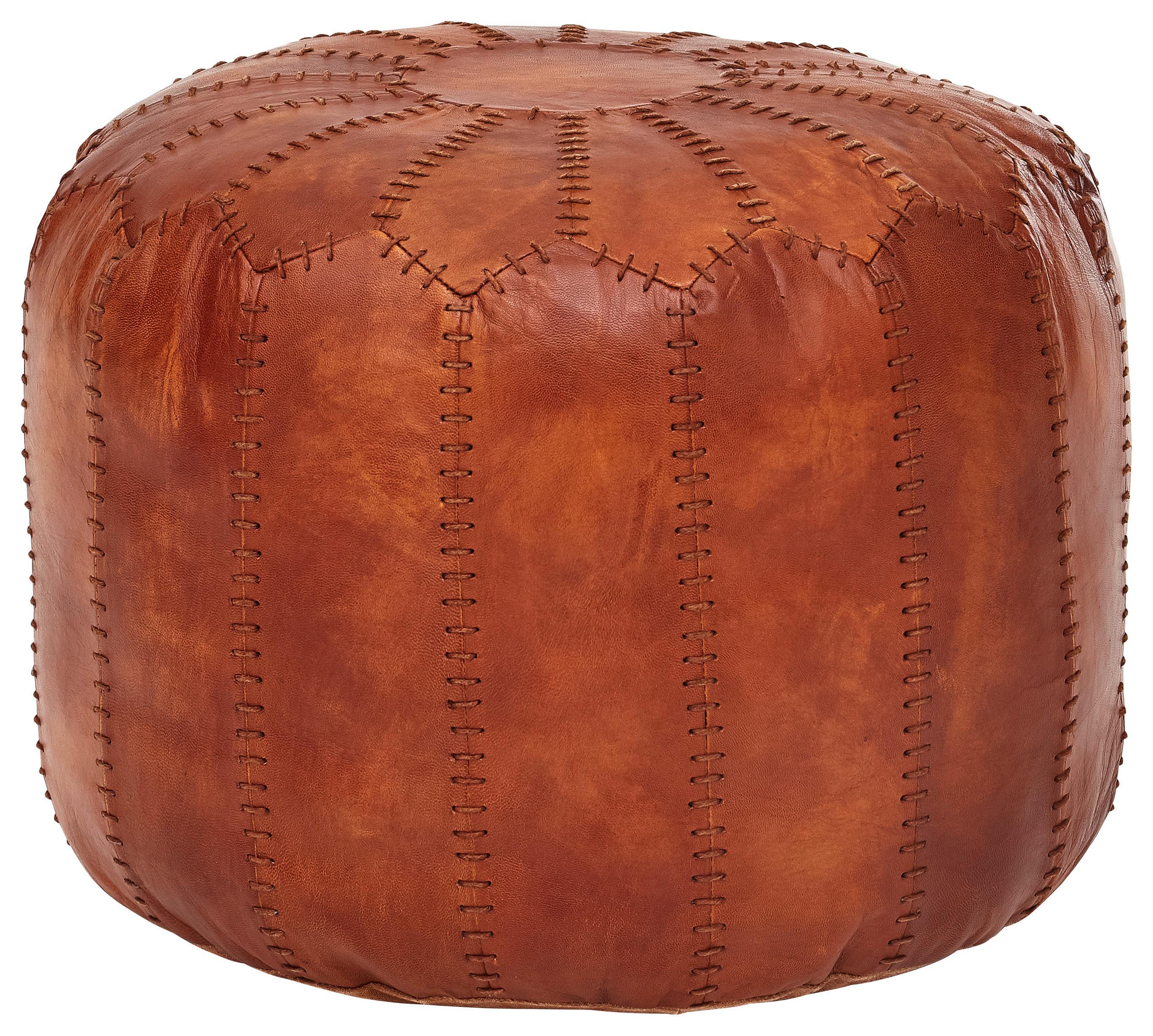 Taburetka Pouf pravá koža - hnedá, Lifestyle, koža (52/40/52cm) - MID.YOU