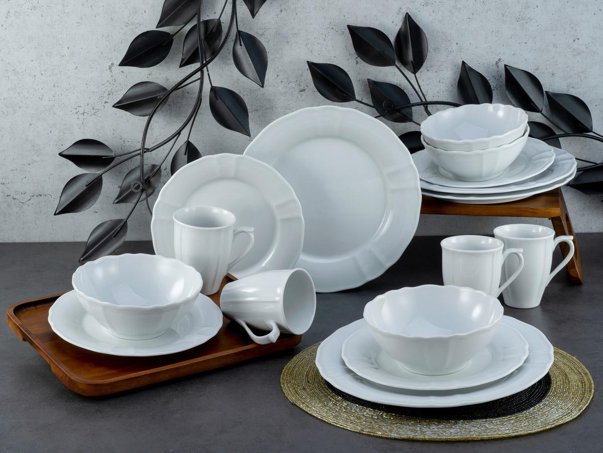 Kombiservice Porzellan 4 Personen Geschirr Set Weiß - Weiß, Keramik (34,5/28/29cm) - Creatable