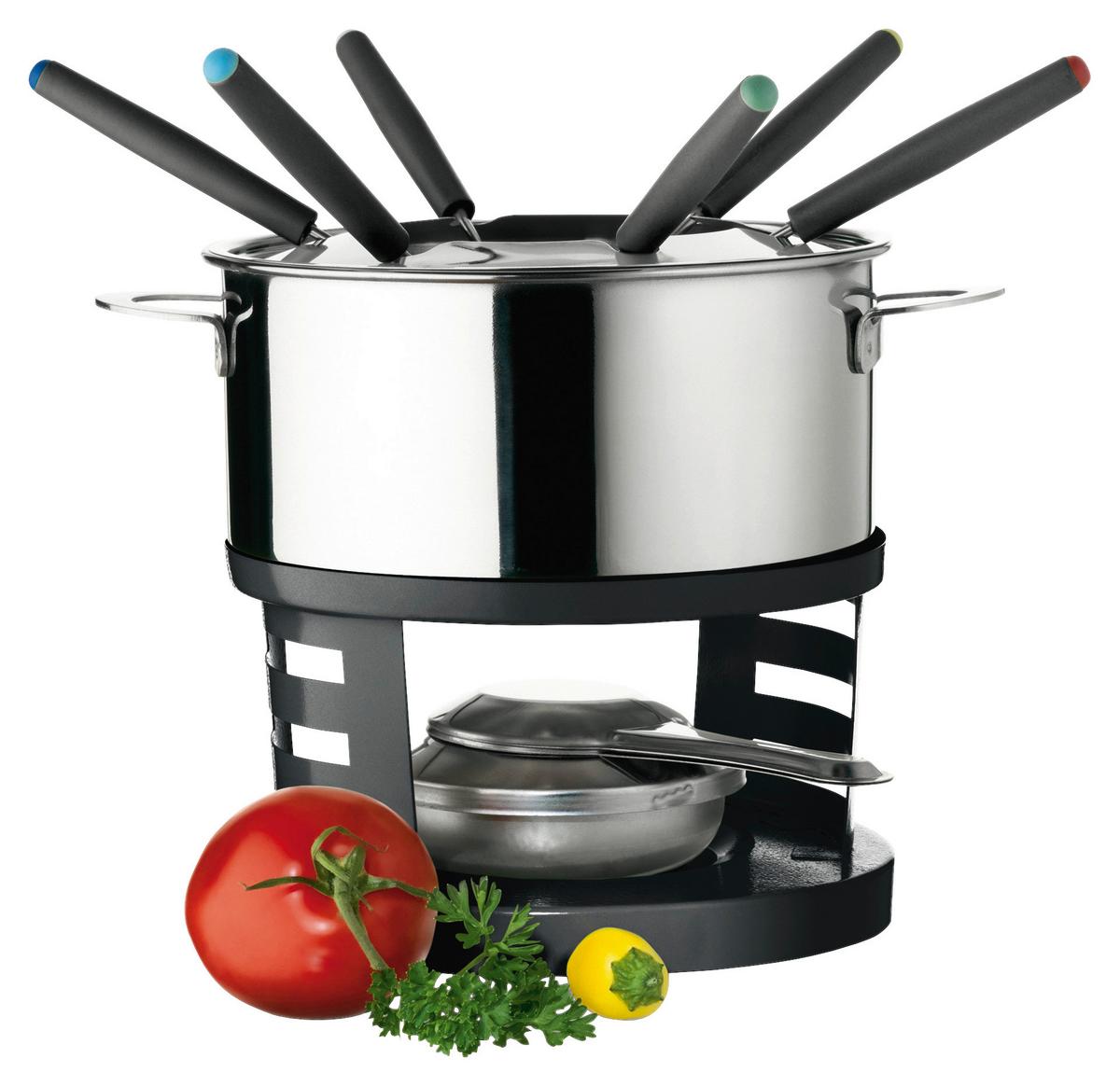 Fondue-set 6 Gabeln Edelstahl - Silberfarben/Schwarz, Trend, Metall (22/15,5/17cm) - Mäser