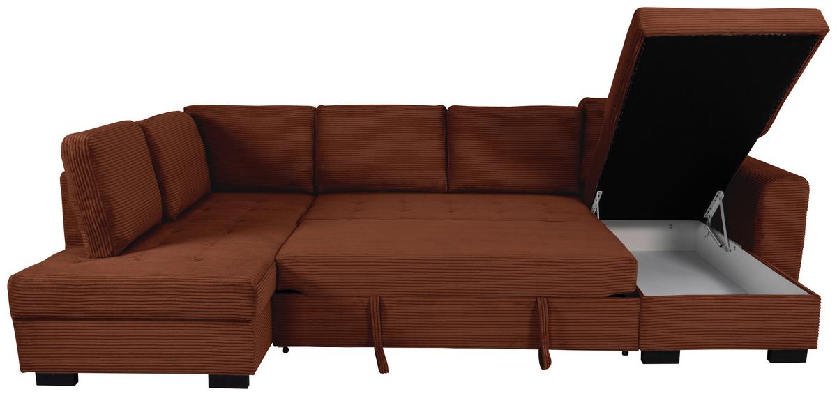 Souprava U MALTE, levá, červenohnědý manšestr - černá/červenohnědá, Moderní, textil/plast (178/305/155cm) - Based
