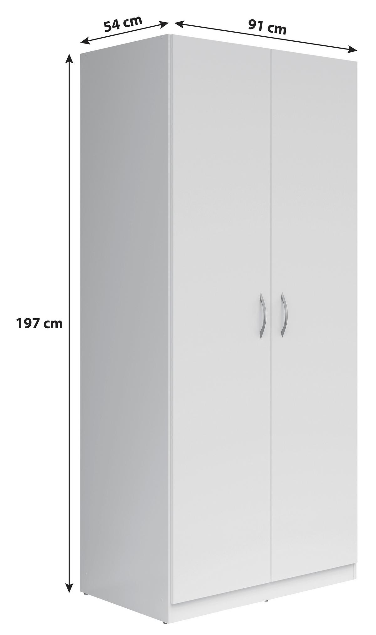 Drehtürenschrank B: 91 cm Casao, Weiß - Weiß, KONVENTIONELL, Holzwerkstoff (91/197/54cm) - Carryhome