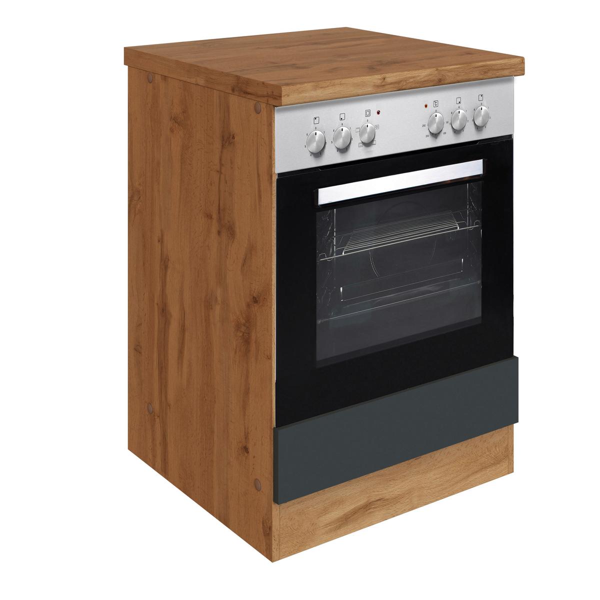 Herdumbauschrank Florenz B: 60cm Grau Mit Arbeitsplatte - Eiche Wotan/Grau, Design, Holzwerkstoff (60/86/60cm) - Held