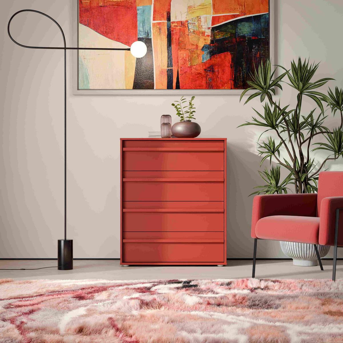 Komoda se 4 zásuvkami, š: 78,4 cm - červená, Moderní, kompozitní dřevo (78,4/94,4/42cm)
