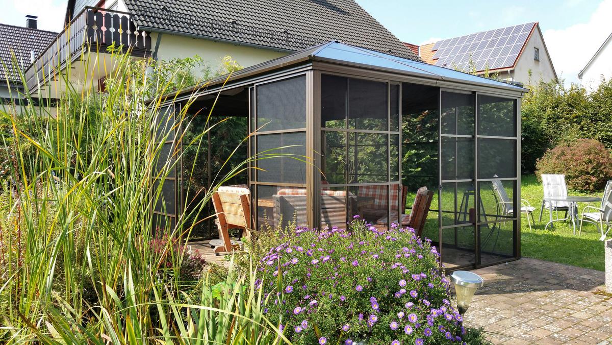 Pavillon Castel 427x362 cm Wetterfest Gartenpavillon - Bronzefarben, Basics, Kunststoff/Metall (427/296/362cm)