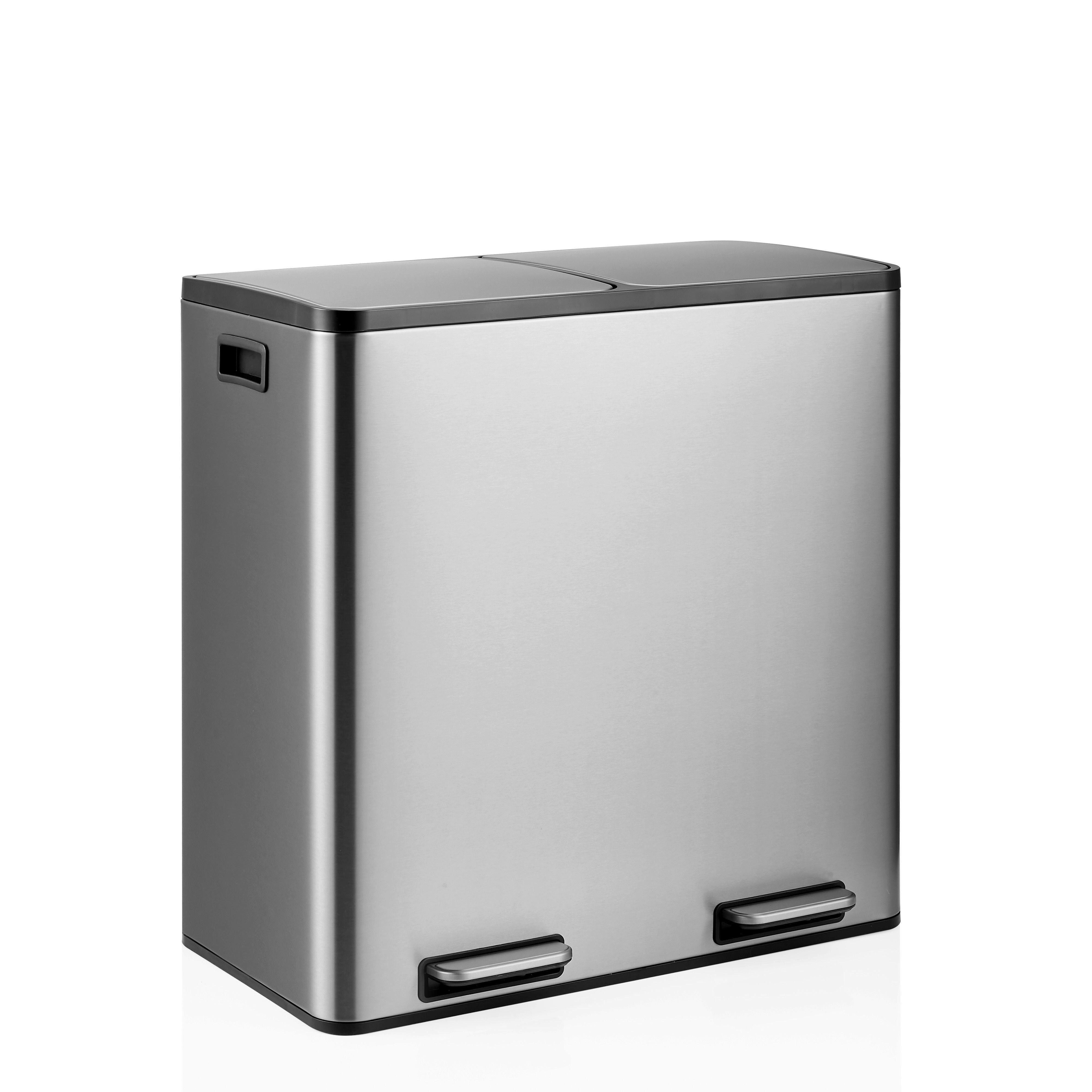 ABFALLEIMER Clean Silberfarben B: 58,5cm - Silberfarben/Schwarz, MODERN, Kunststoff/Metall (58,5/62/32cm) - MID.YOU