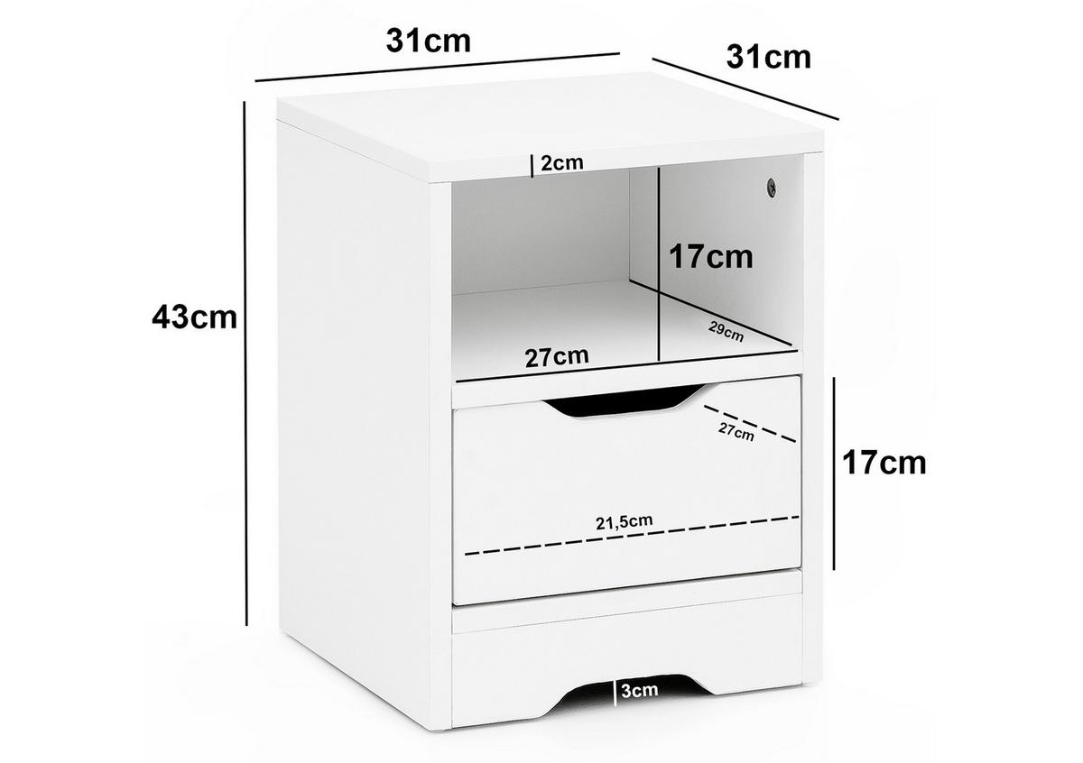 Noční stolek Nachtkästchen š: 31cm bílý - bílá, Moderní, kompozitní dřevo (31/43/31cm) - MID.YOU