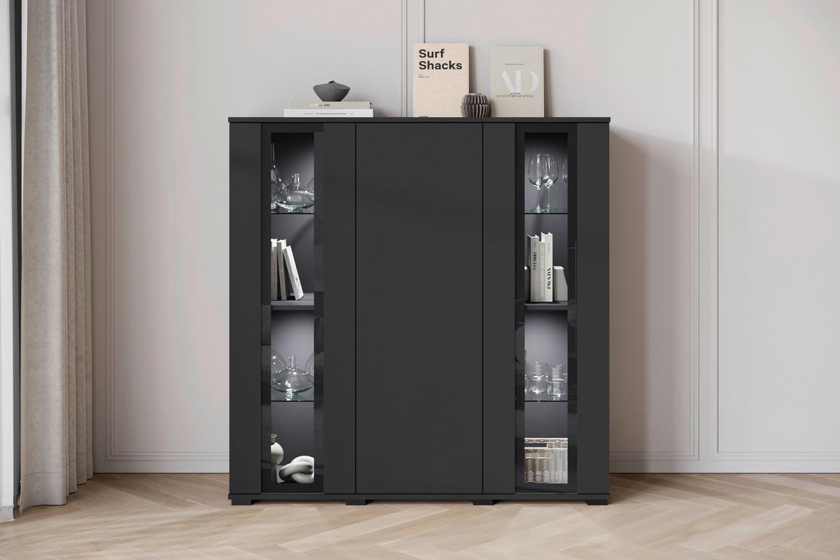 Kommode Caro Schwarz B: 120 Cm - Schwarz, Design, Glas/Holzwerkstoff (120/121,9/39,5cm) - Livetastic