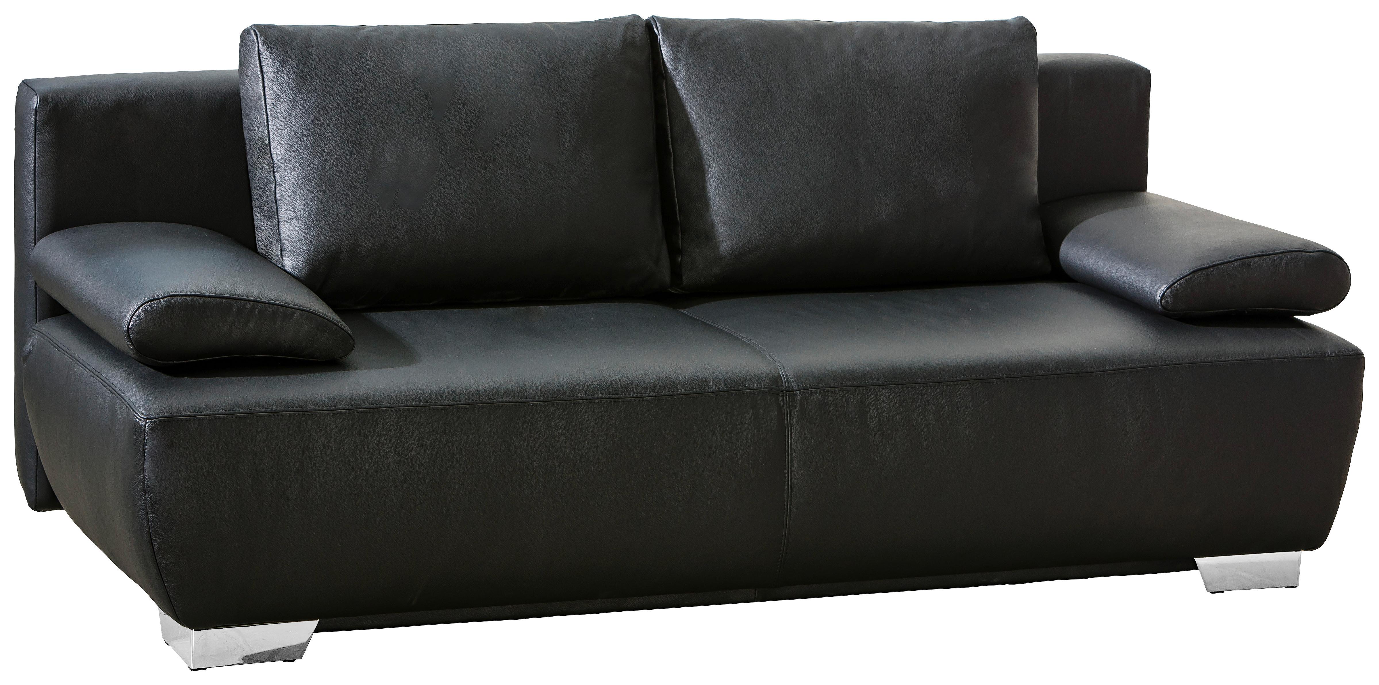 2-sitzer-sofa Mit Schlaffunkt. + Bk. Nikita Schwarz Leder - Chromfarben/Schwarz, KONVENTIONELL, Leder (195/85/90cm) - Livetastic