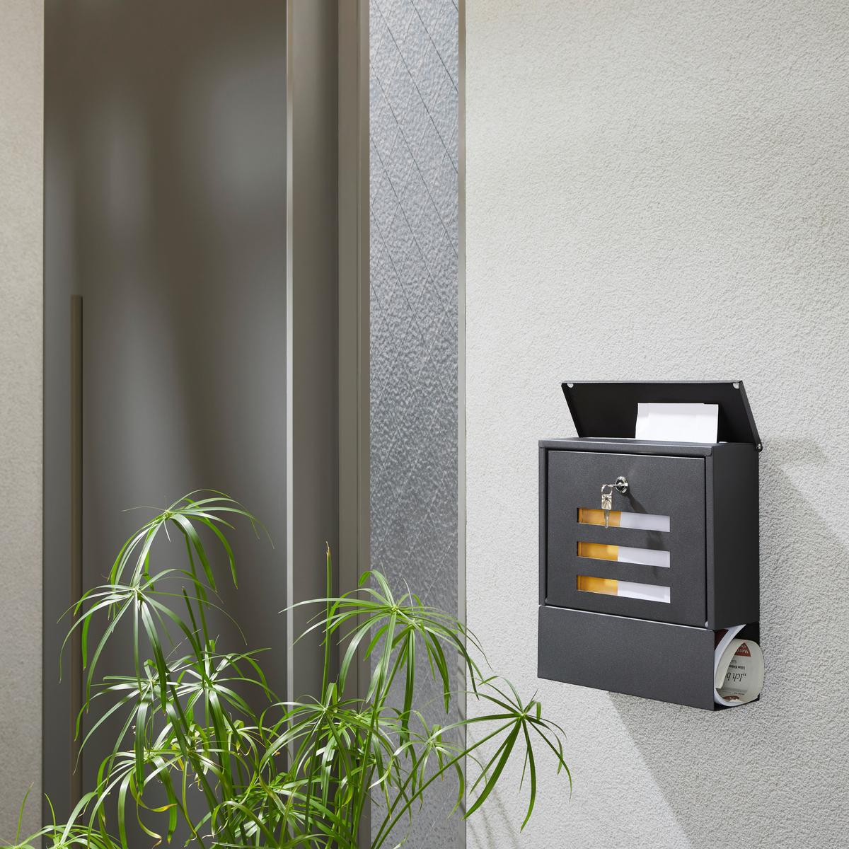 Briefkasten Anthrazit Rohan Mit Sichtfenster - Anthrazit, Design, Metall (30/33/9,5cm) - Homezone