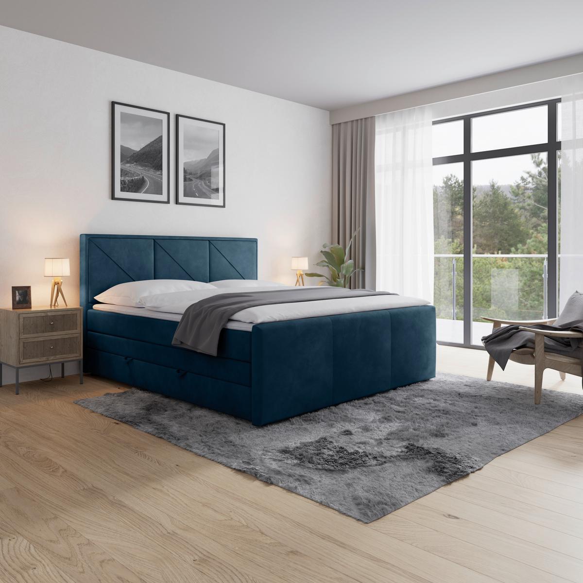 Boxspringbett mit Bettkasten Bologna 180x200 cm Blau - Blau, MODERN, Holz/Kunststoff (180/200cm) - MID.YOU