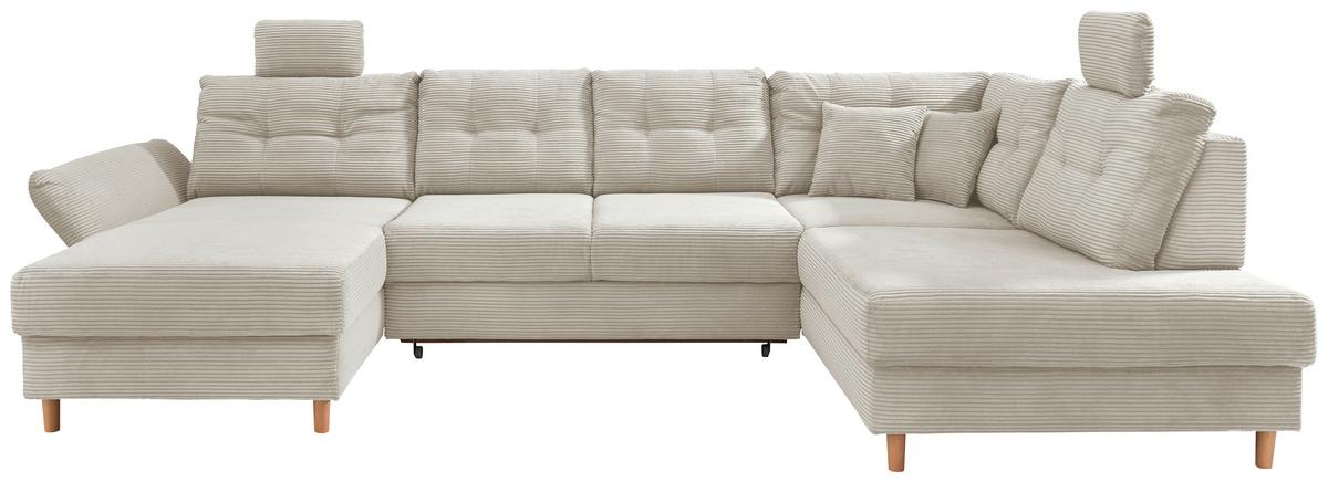 Wohnlandschaft Brizzini mit Schlaffunktion, Beige - Beige/Naturfarben, MODERN, Textil (176/338-352/206cm) - Livetastic