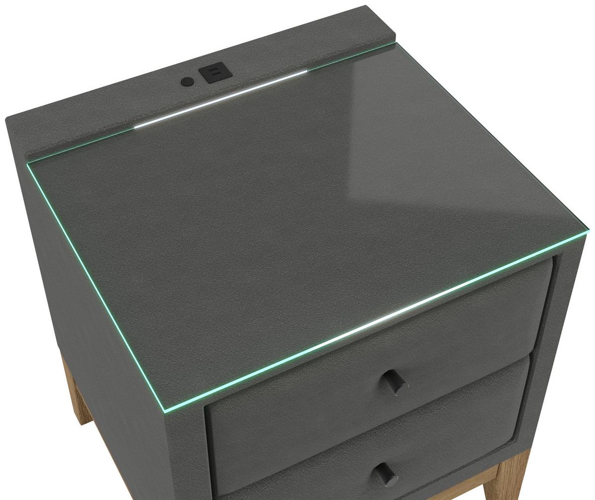 Nachtkästchen Smile Inkl. Beleuchtung, B: 49cm - Anthrazit, KONVENTIONELL, Glas/Holz (49/58,5/46cm) - James Wood