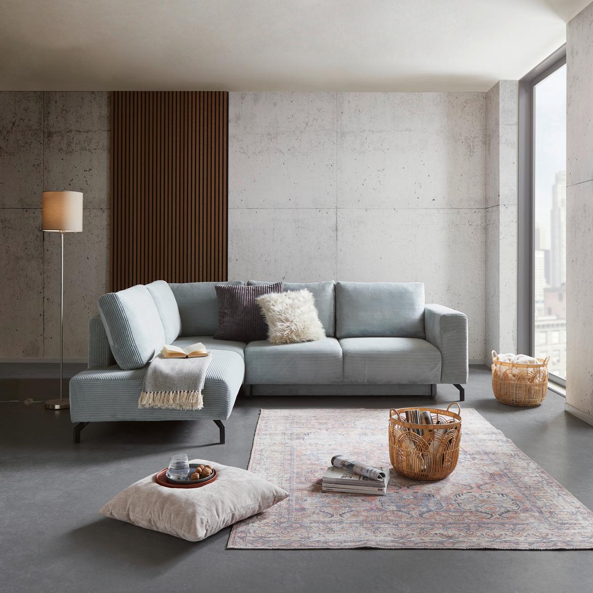 Rohová sedačka VENI, levá, šedozelený manšestr - černá/šedozelená, Moderní, kov/textil (210/272cm) - Ondega
