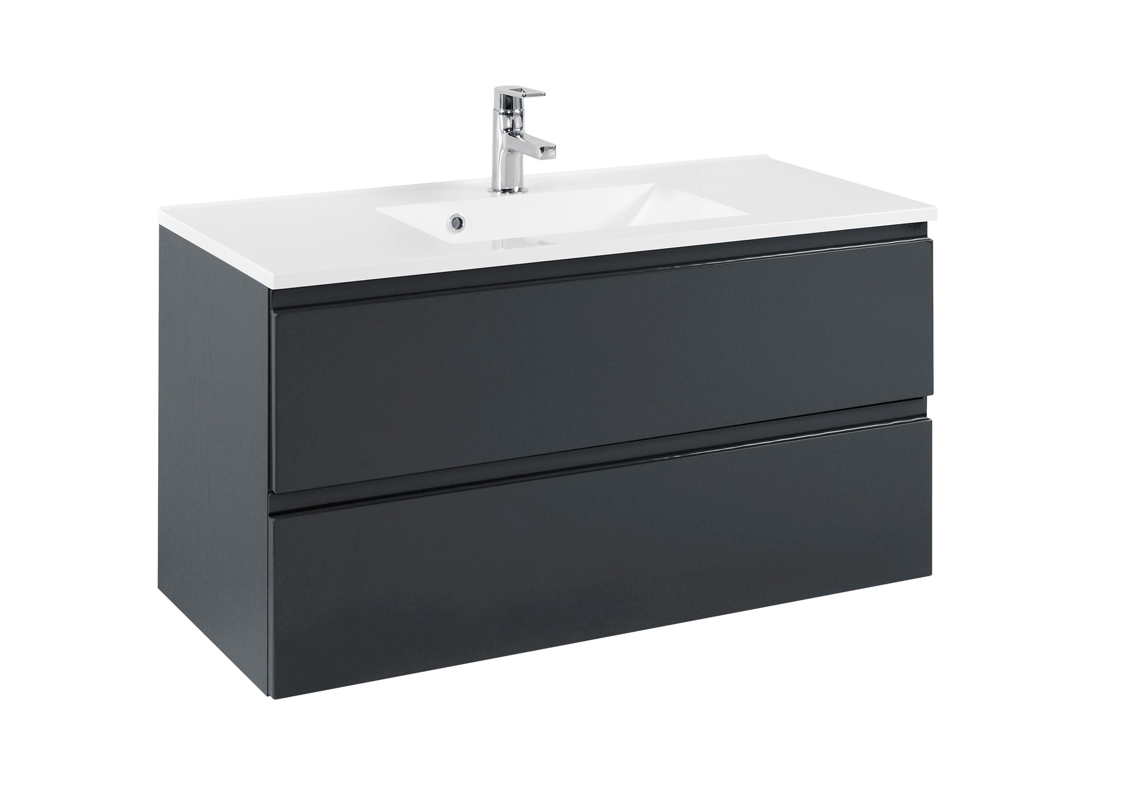 Waschbecken mit Unterschrank Cardiff B: 100cm Graphit Dekor - Graphitfarben/Weiß, Design, Holzwerkstoff/Stein (100cm) - Held