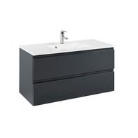 Waschbecken mit Unterschrank Cardiff B: 100cm Graphit Dekor - Graphitfarben/Weiß, Design, Holzwerkstoff/Stein (100cm) - Held