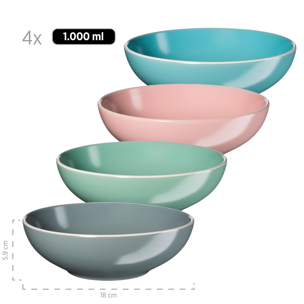 Kombiservice Elissa II 4 Personen Geschirr Set - Türkis/Rosa, Basics, Keramik - Mäser