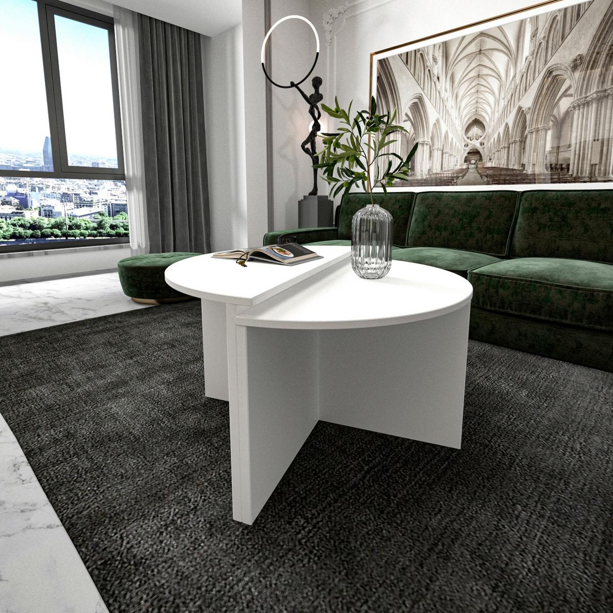 Couchtischset Dolunay Weiß 2-Teilig - Weiß, Design, Holzwerkstoff - Livetastic