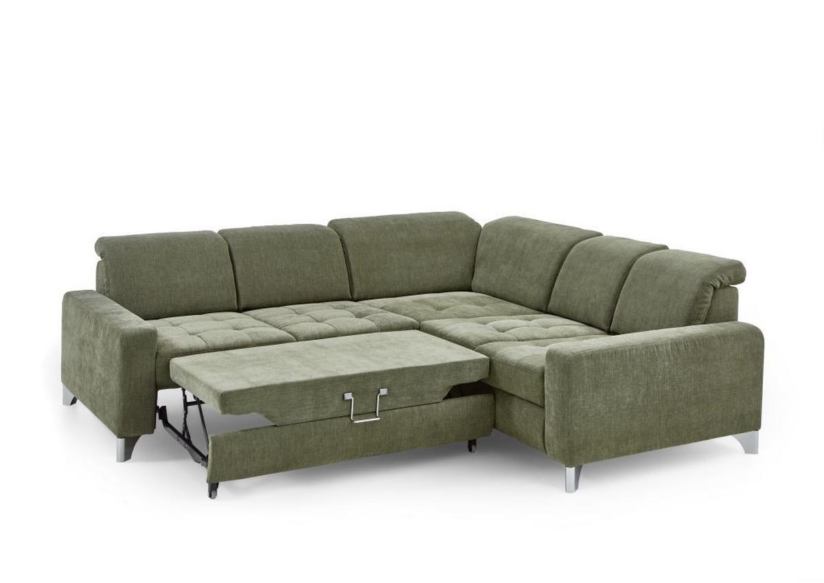 Rohová sedačka GULL, pravá, svetlozelená - svetlozelená/strieborná, Modern, kov/textil (272/246cm)