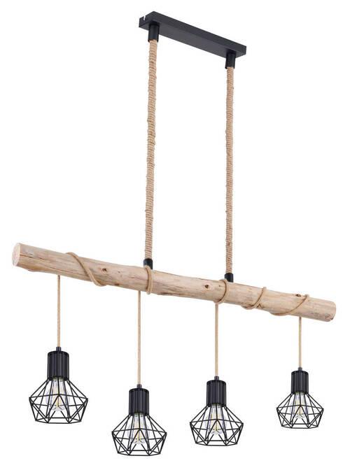 Hängeleuchte Priska - Schwarz/Naturfarben, Natur, Glas/Naturmaterialien (100/15/120cm) - Globo