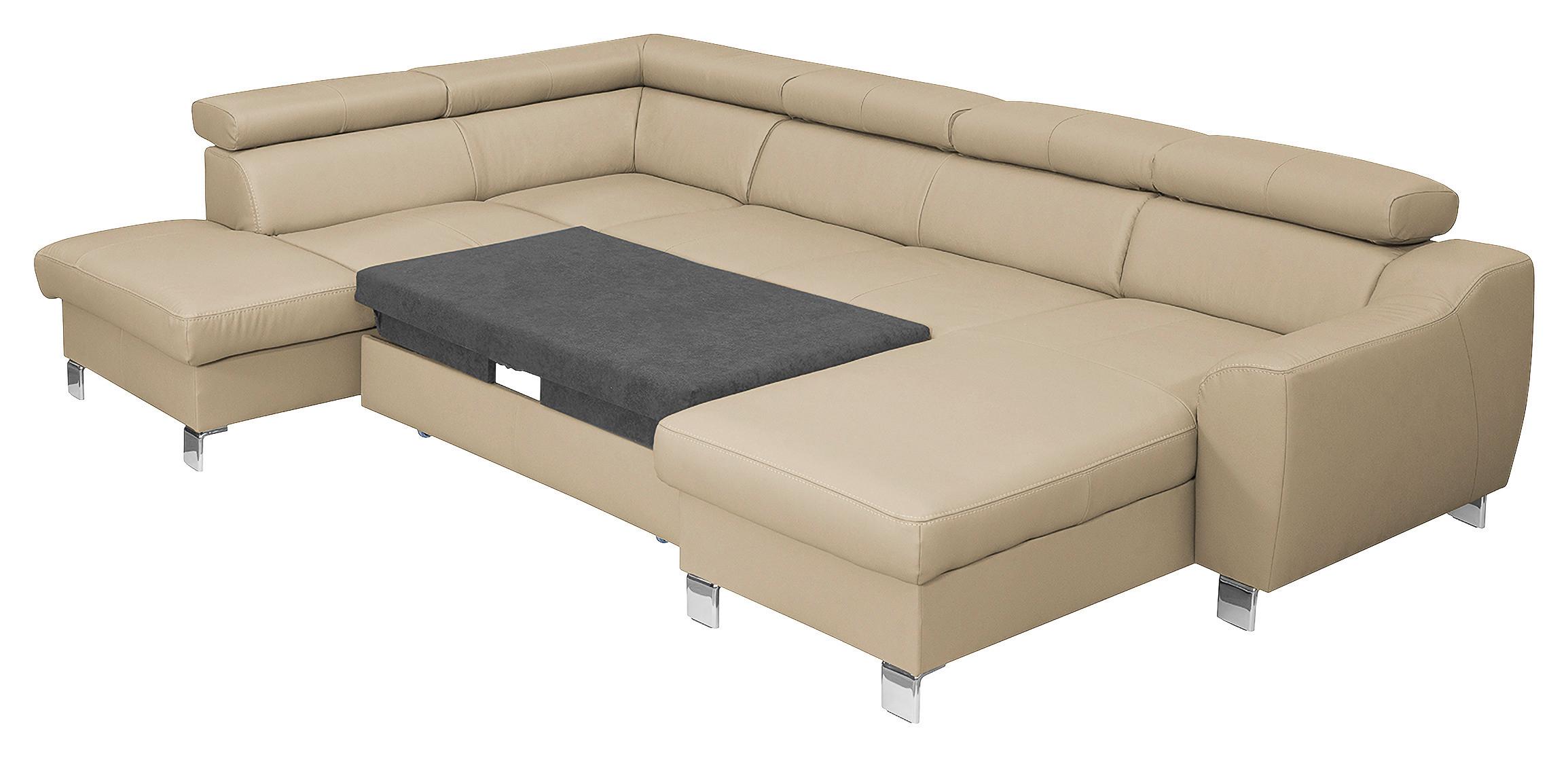 Wohnlandschaft Aspen Beige U-Form: 208 Cm - Chromfarben/Beige, Design, Leder/Textil (208/315/175cm) - Livetastic