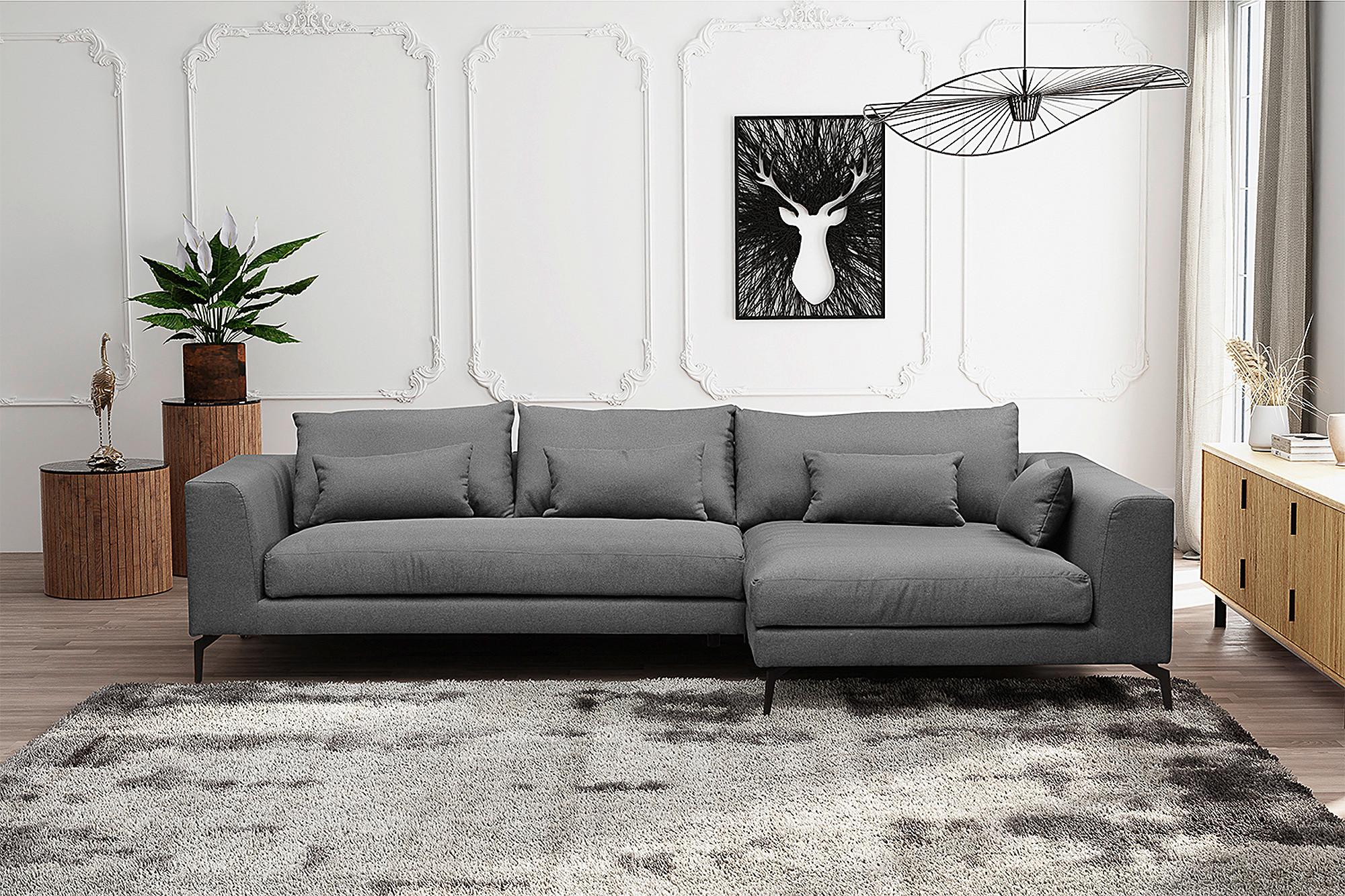 Ecksofa Berlin Dunkelgrau S: 313 cm - Dunkelgrau/Schwarz, Design, Textil (313/172cm) - Livetastic