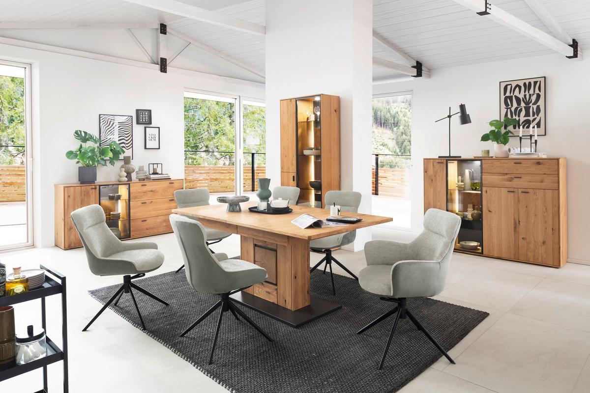 Sideboard Assini Wildeiche B: 183 cm - Wildeiche, Design, Glas/Holz (183/88/44cm) - MID.YOU
