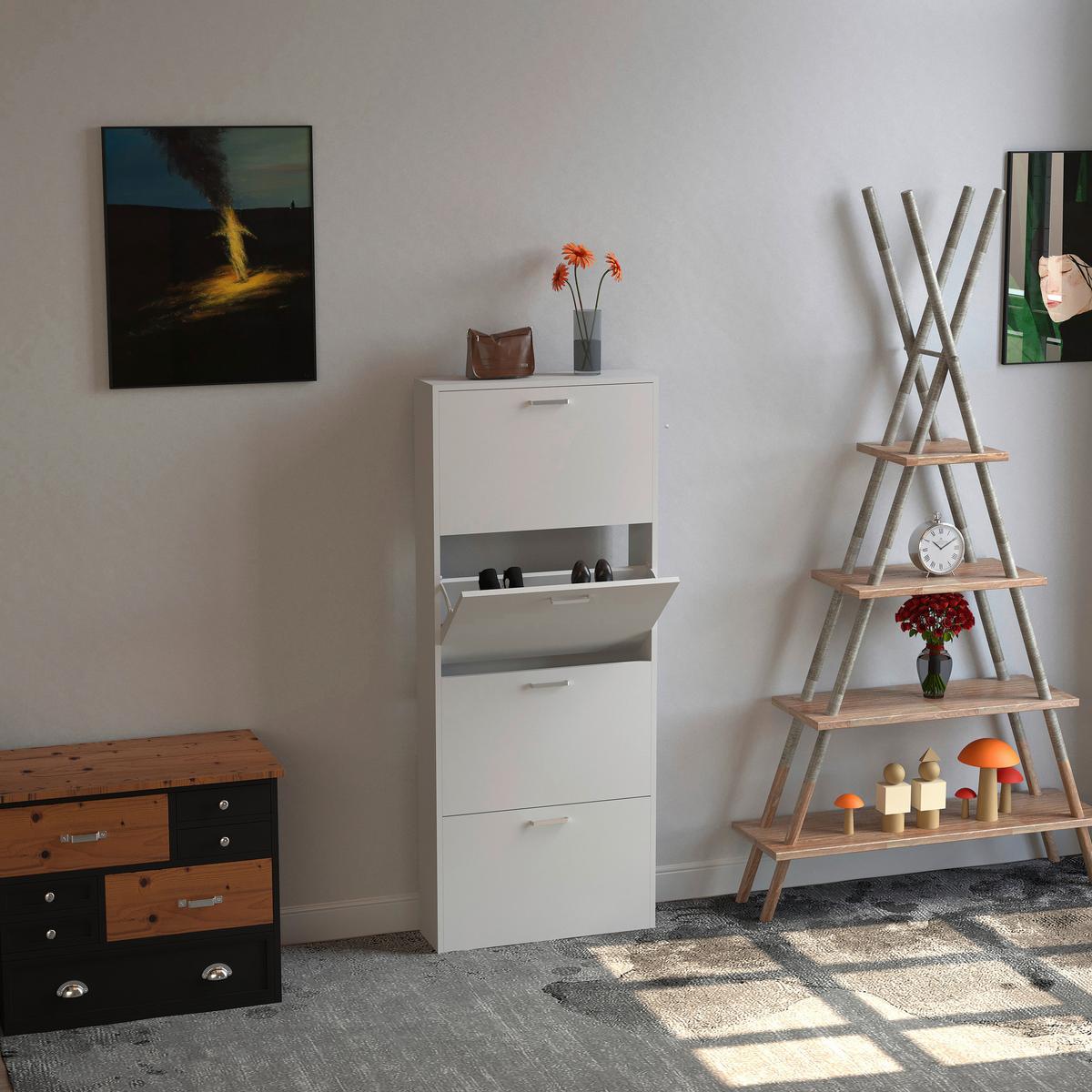 Schuhschrank Sulos Weiß B: 59 cm - Weiß, Design, Holzwerkstoff (59/144/17cm) - MID.YOU