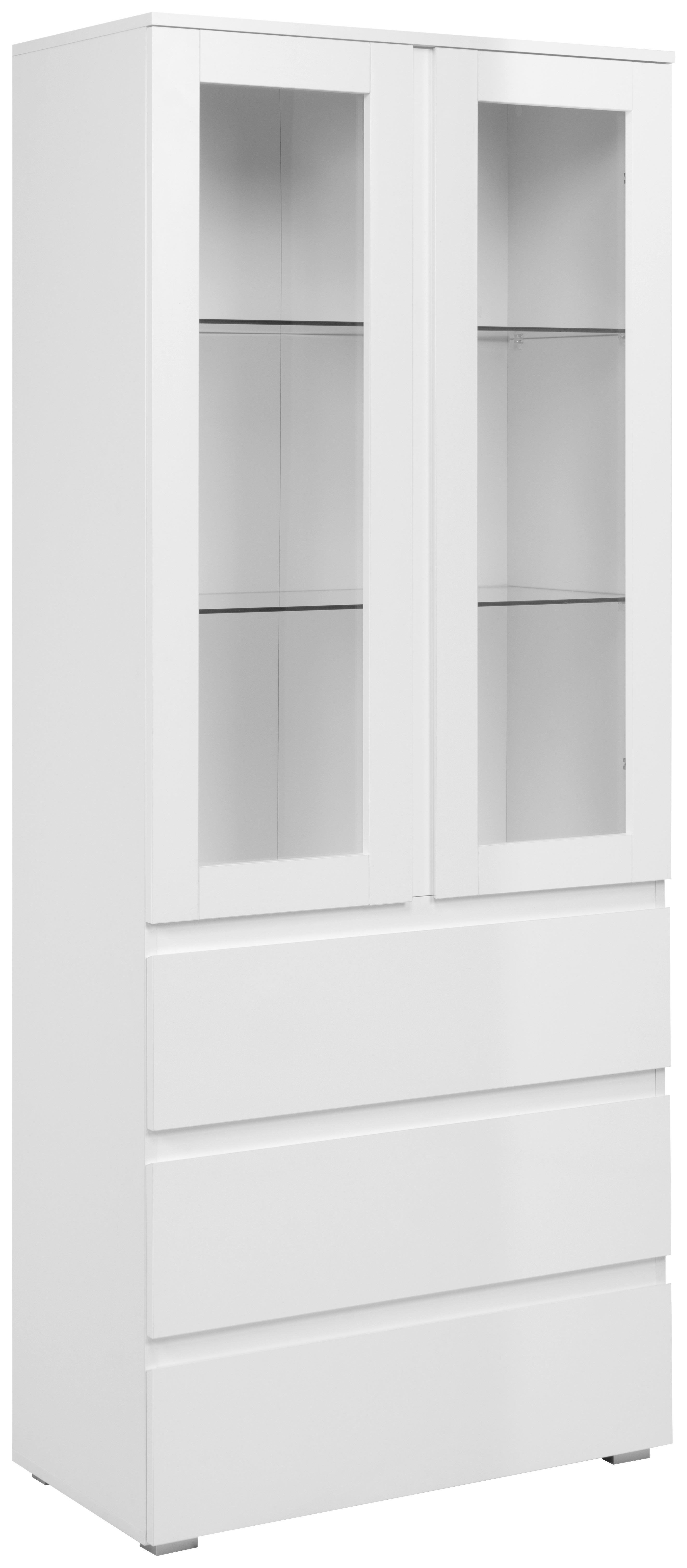 Vitrine Capetown Weiß HG B: 80 cm - Weiß Hochglanz/Silberfarben, Trend, Glas/Holzwerkstoff (80/191/40cm)