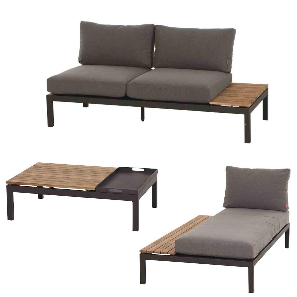 Loungegarnitur 3-tlg Teakholz/metall Mit Kissen - Anthrazit/Grau, KONVENTIONELL, Holz/Textil (172/84/102cm) - Siena Garden