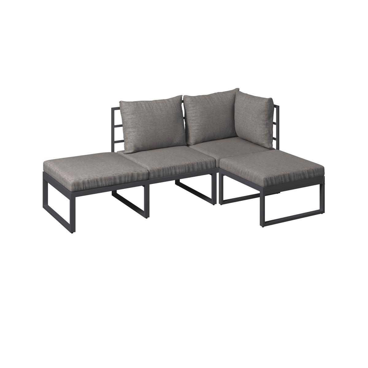 Loungegarnitur Bastia - Schwarz/Grau, MODERN, Glas/Holz (135/263cm) - Beldano