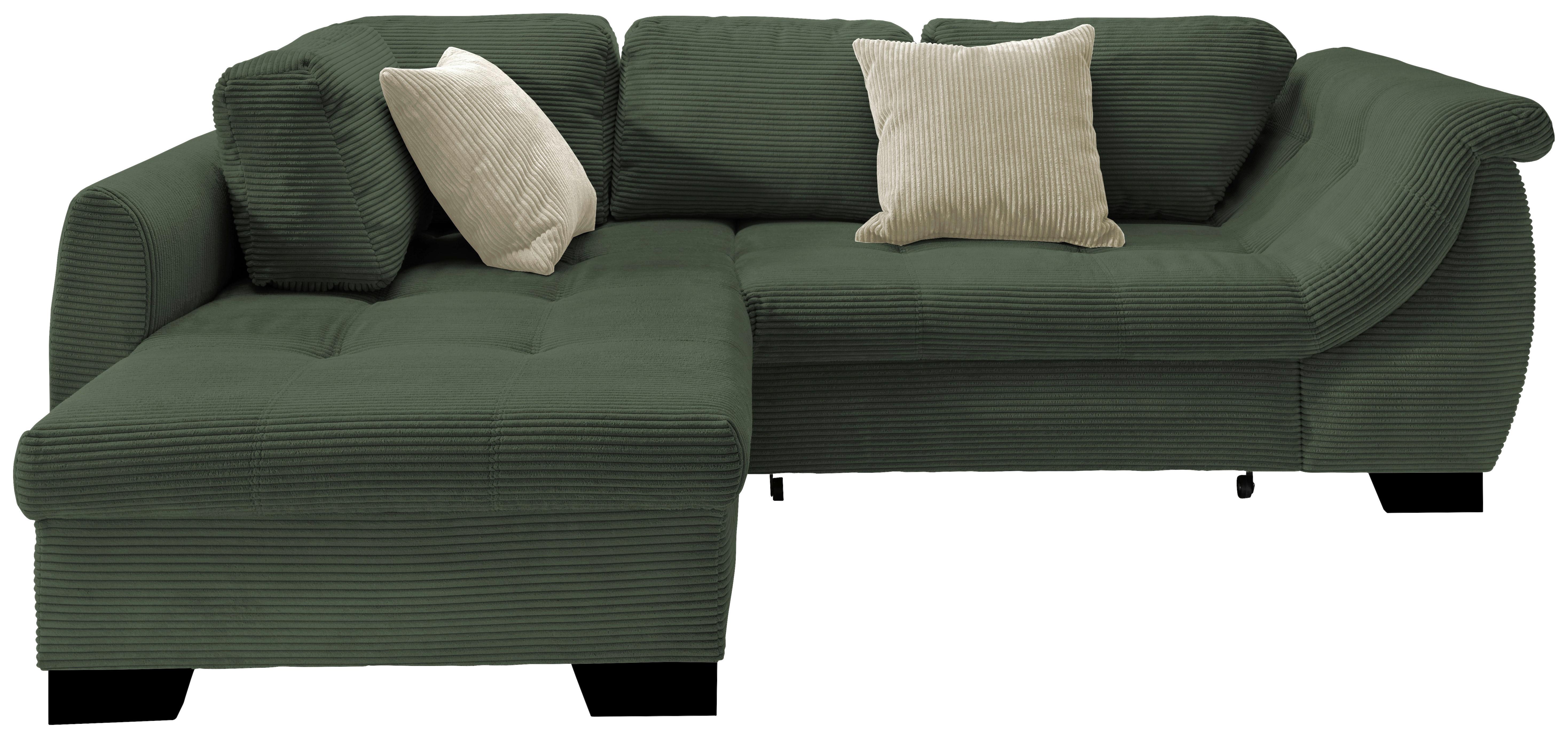 Ecksofa mit Schlaffunktion Flora Grün Cord - Beige/Schwarz, Design, Textil (190/250cm) - MID.YOU
