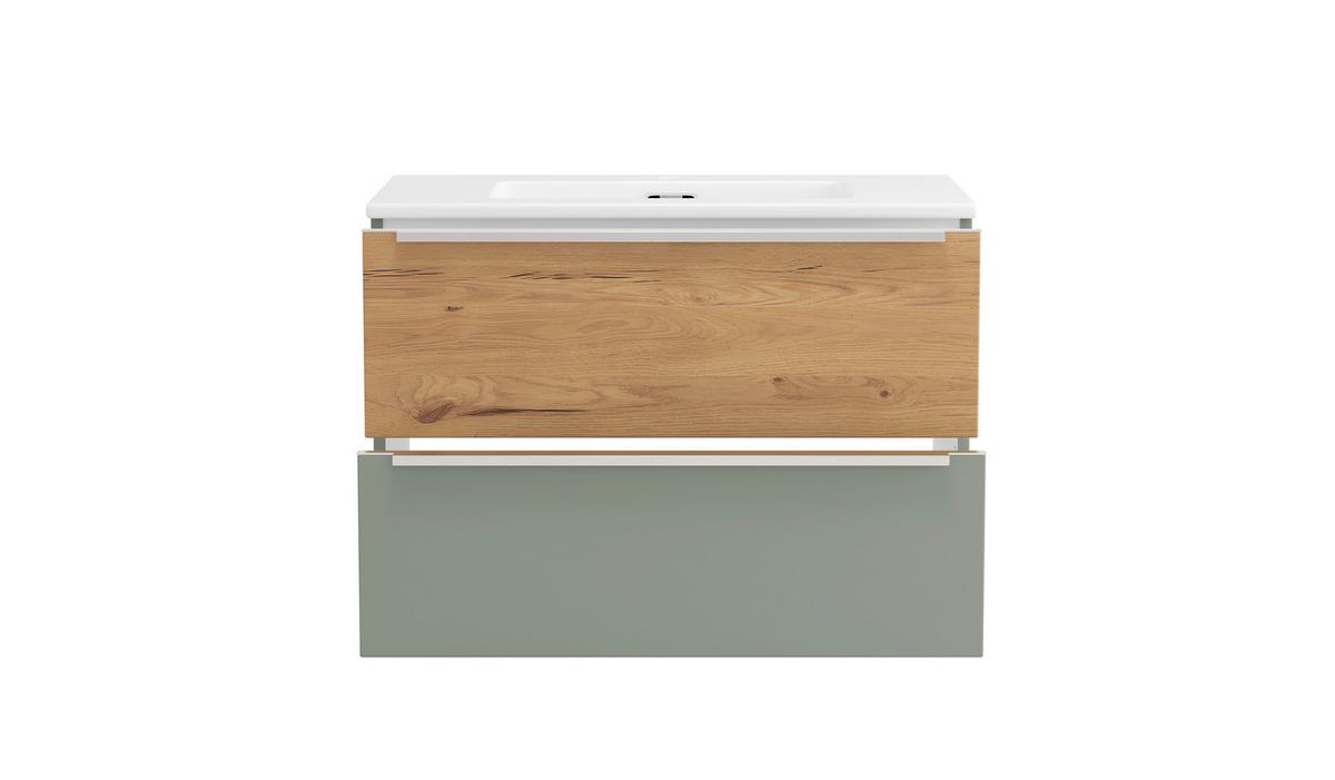 Waschtischkombi Verona Wildeiche/Schilfgrün B: 80cm - Schilfgrün/Wildeiche, Trend, Keramik/Holzwerkstoff (80/54/47cm) - Held