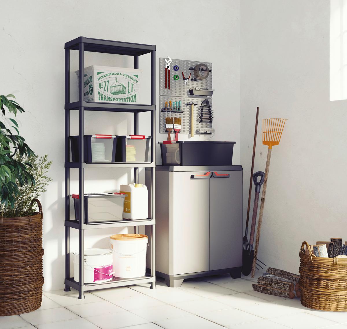 Mehrzweckschrank Stilo Grau/Rot/Schwarz BxH: 68x90 cm - Rot/Schwarz, Design, Kunststoff (68/90/39cm) - Keter