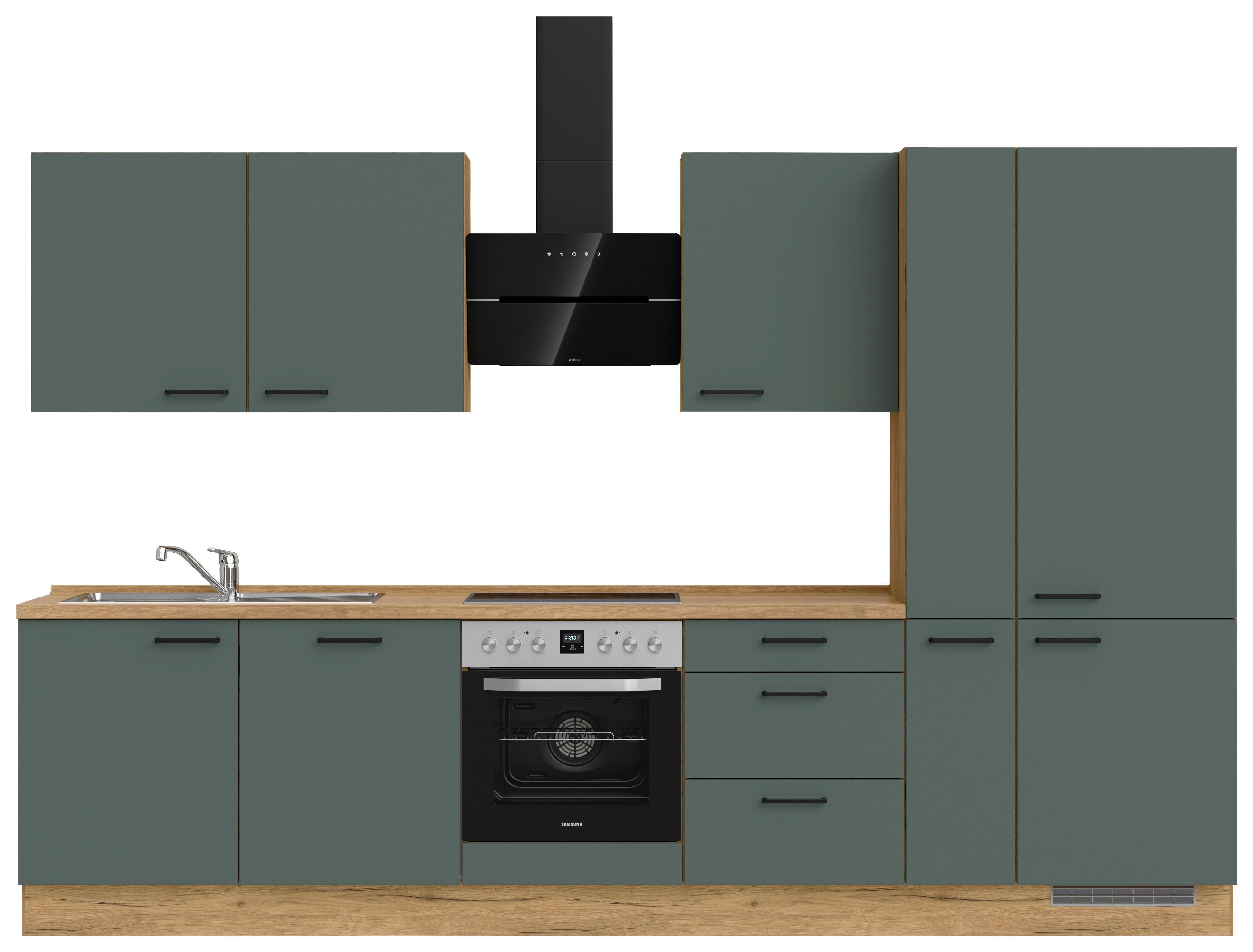 Küchenleerblock Easytouch High-Line, H11 Re. - Dunkelgrün/Eichefarben, MODERN, Holzwerkstoff (330cm) - Nobilia