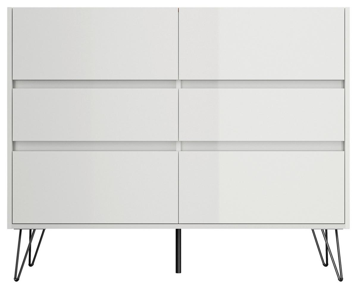 Sideboard Posseik Industrial Weiß/eichefarben B: 120 Cm - Elfenbein/Weiß Hochglanz, Design, Holzwerkstoff (120/93,6/42cm) - P & B