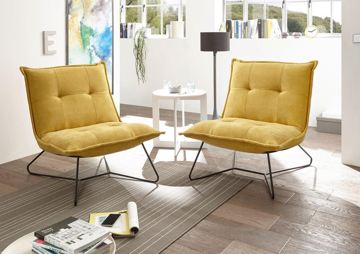 Polstersessel Vico Stoffbezug Senf - Gelb/Schwarz, Basics, Textil/Metall (69/76/86cm) - MID.YOU