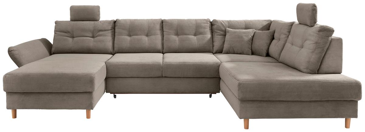 Wohnlandschaft Brizzini mit Schlaffunktion, Graubraun - Graubraun/Naturfarben, MODERN, Textil (176/338-352/206cm) - Livetastic