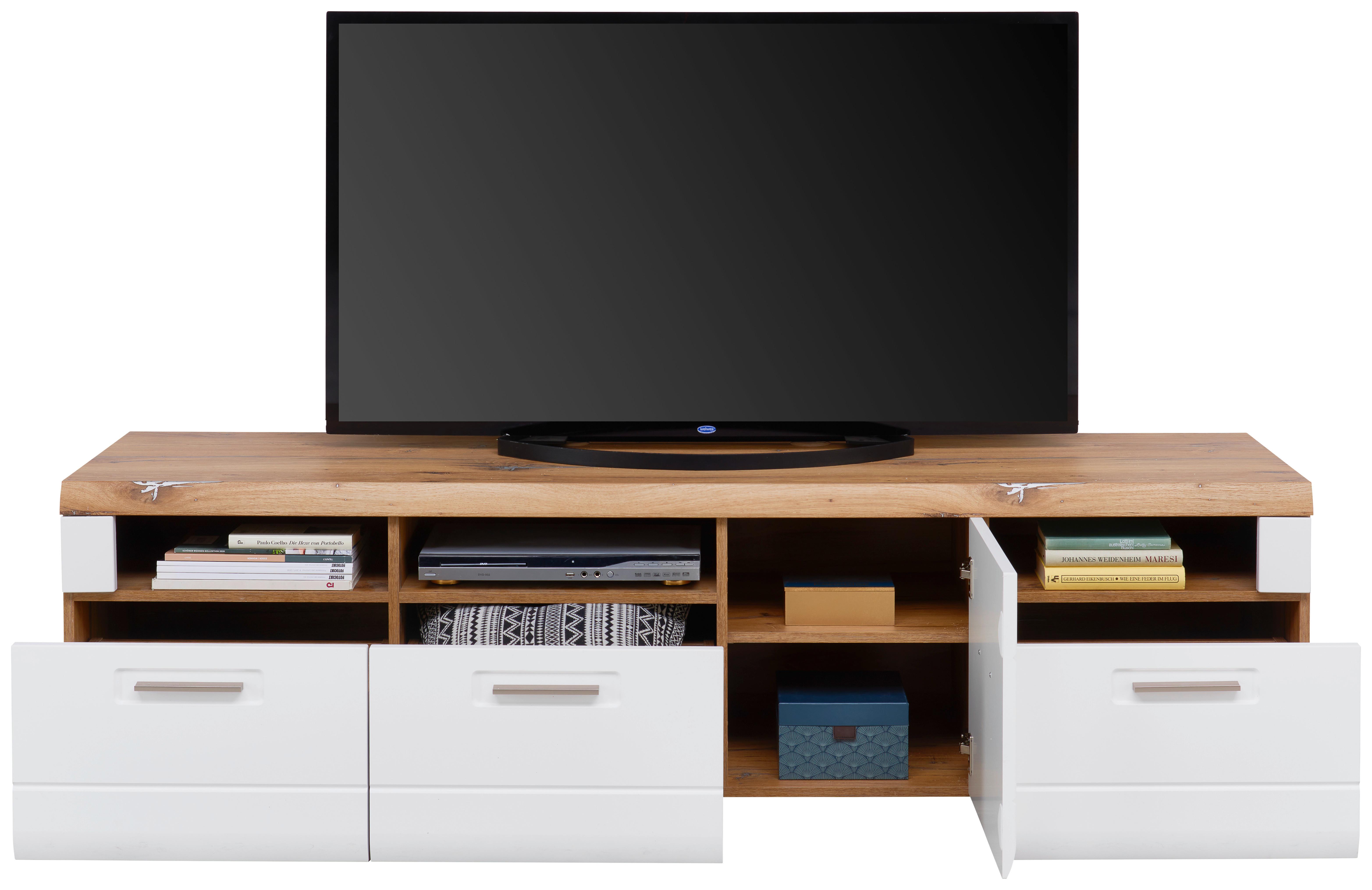 TV-Lowbaord Auris B: 190 cm Eiche Dekor / Weiß - Weiß, MODERN, Holzwerkstoff (190/49,5/49,6cm) - Luca Bessoni