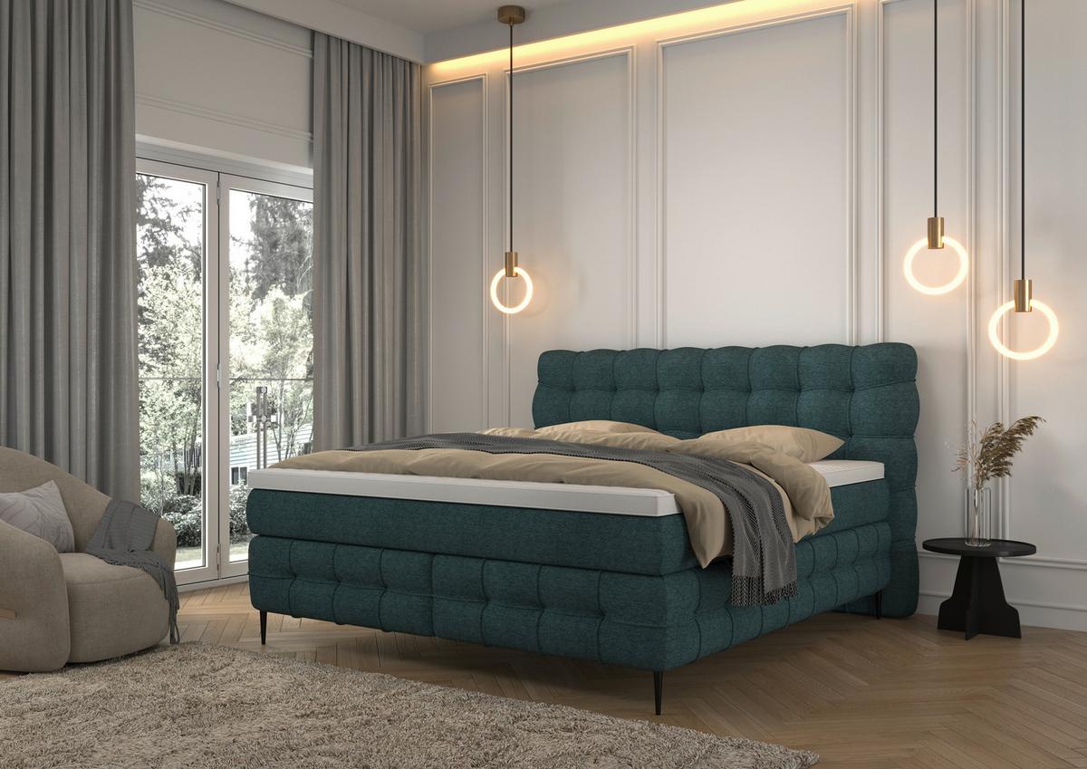 Boxspring- Ágy Scarlett 180/200cm - türkiz, Konventionell, faalapú anyag/textil (180/200cm)