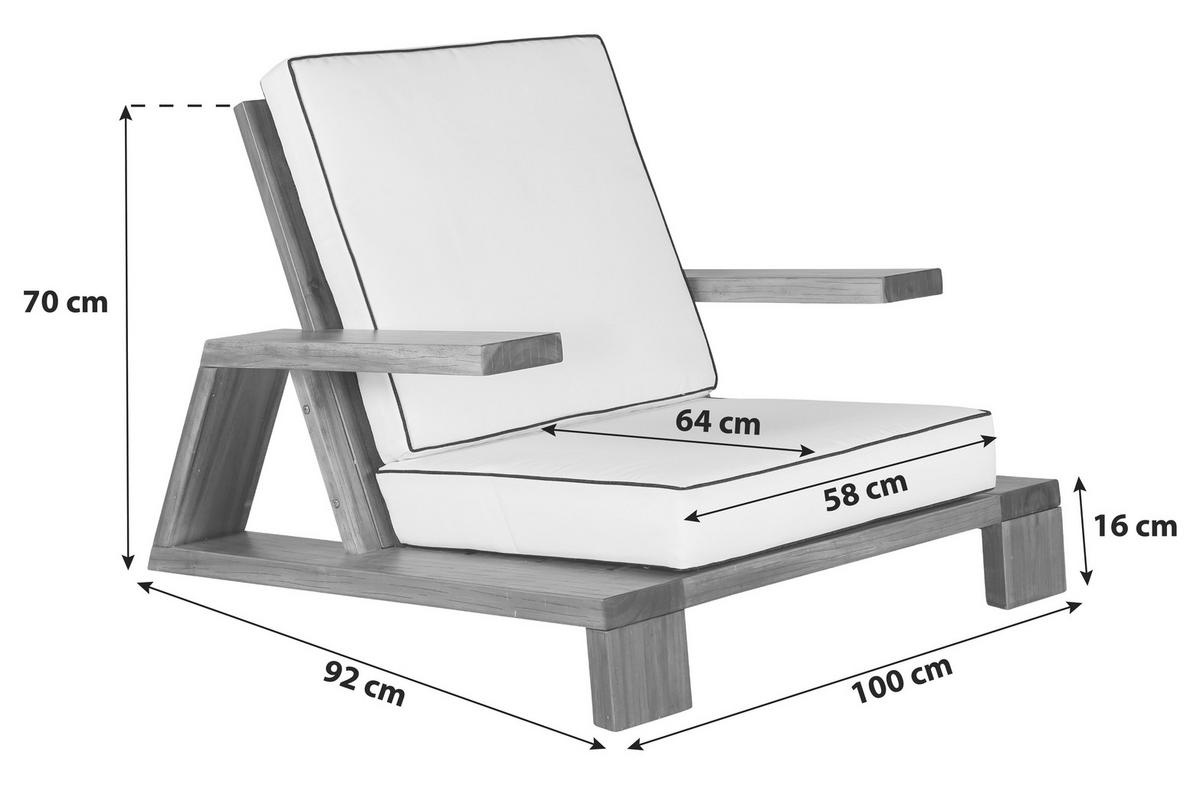 Loungesessel Daria - Weiß/Akaziefarben, KONVENTIONELL, Holz (100/70/92cm) - Gardenson