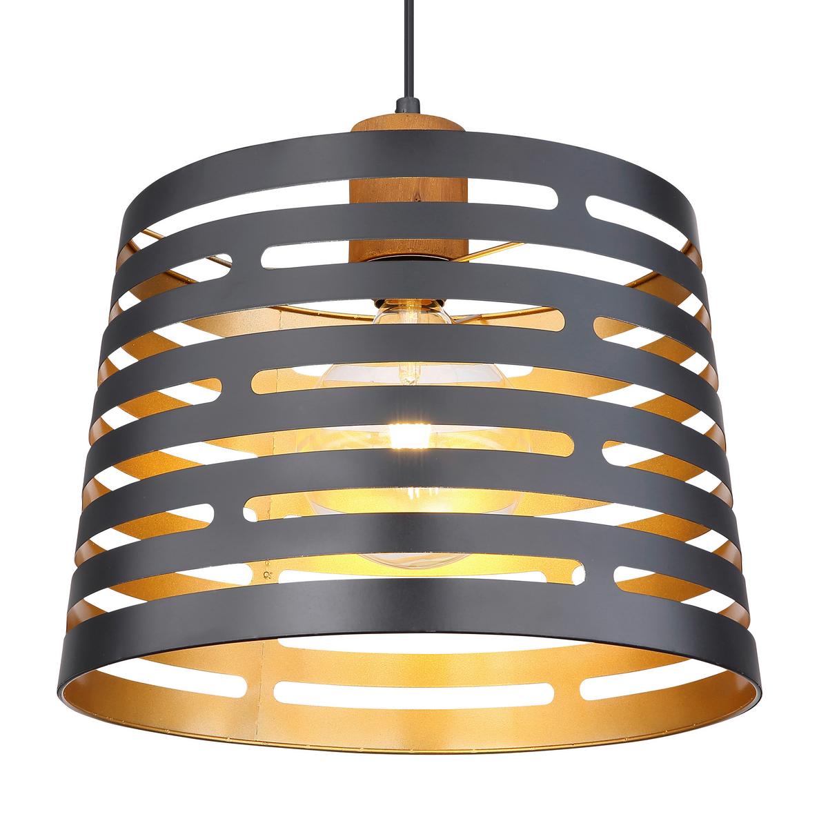Hängeleuchte Ablona H: 120 Cm 1-Flammig, Holz/metall - Goldfarben/Schwarz, Natur, Holz/Metall (35/120cm) - Globo