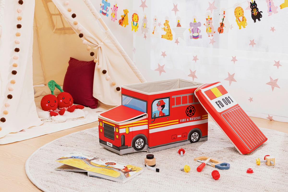 Aufbewahrungsbox Sam - Rot, KONVENTIONELL, Karton/Textil (55/25/32cm) - BUNINO