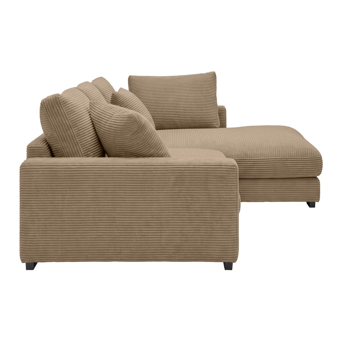 Rohová sedačka PEDRO, pravá, karamelový manšestr - černá/karamel, Moderní, textil/plast (300/190cm) - Mömax