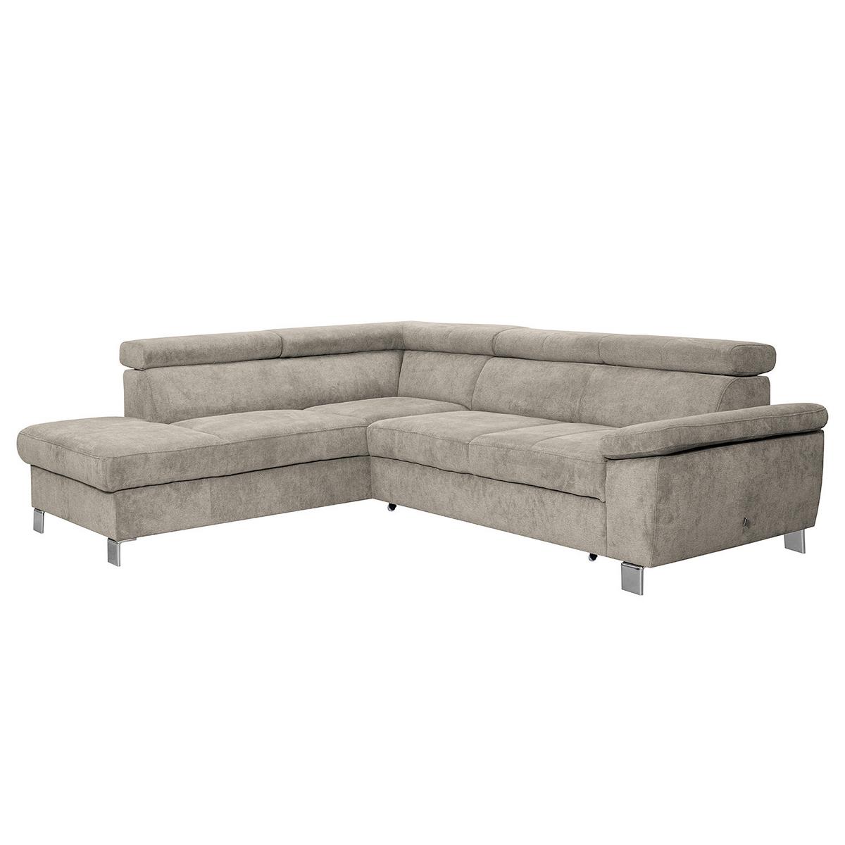 Ecksofa Lugano Mikrofaser Hellbraun 208x248 - Chromfarben/Hellbraun, Design, Textil (208/248cm) - Livetastic