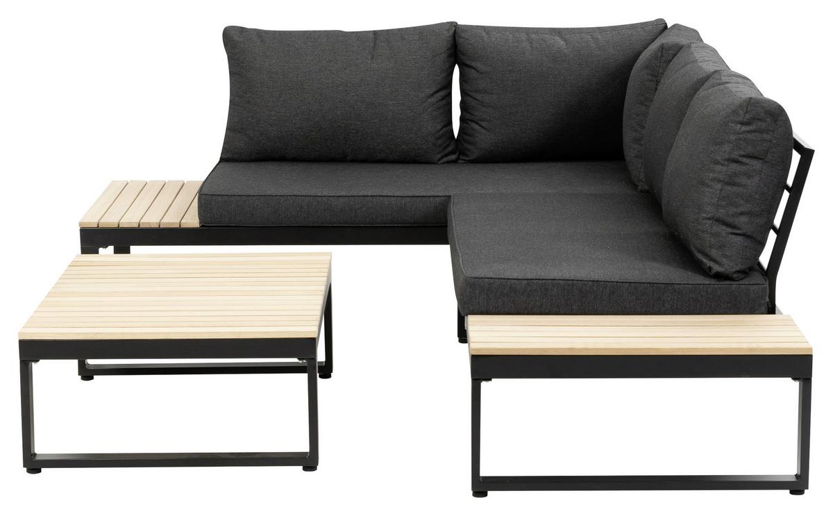 Loungegarnitur 3-Tlg Rio Echtholz/Metall mit Kissen - Anthrazit/Braun, MODERN, Holz/Textil (178/68/228,5cm) - Gardenson