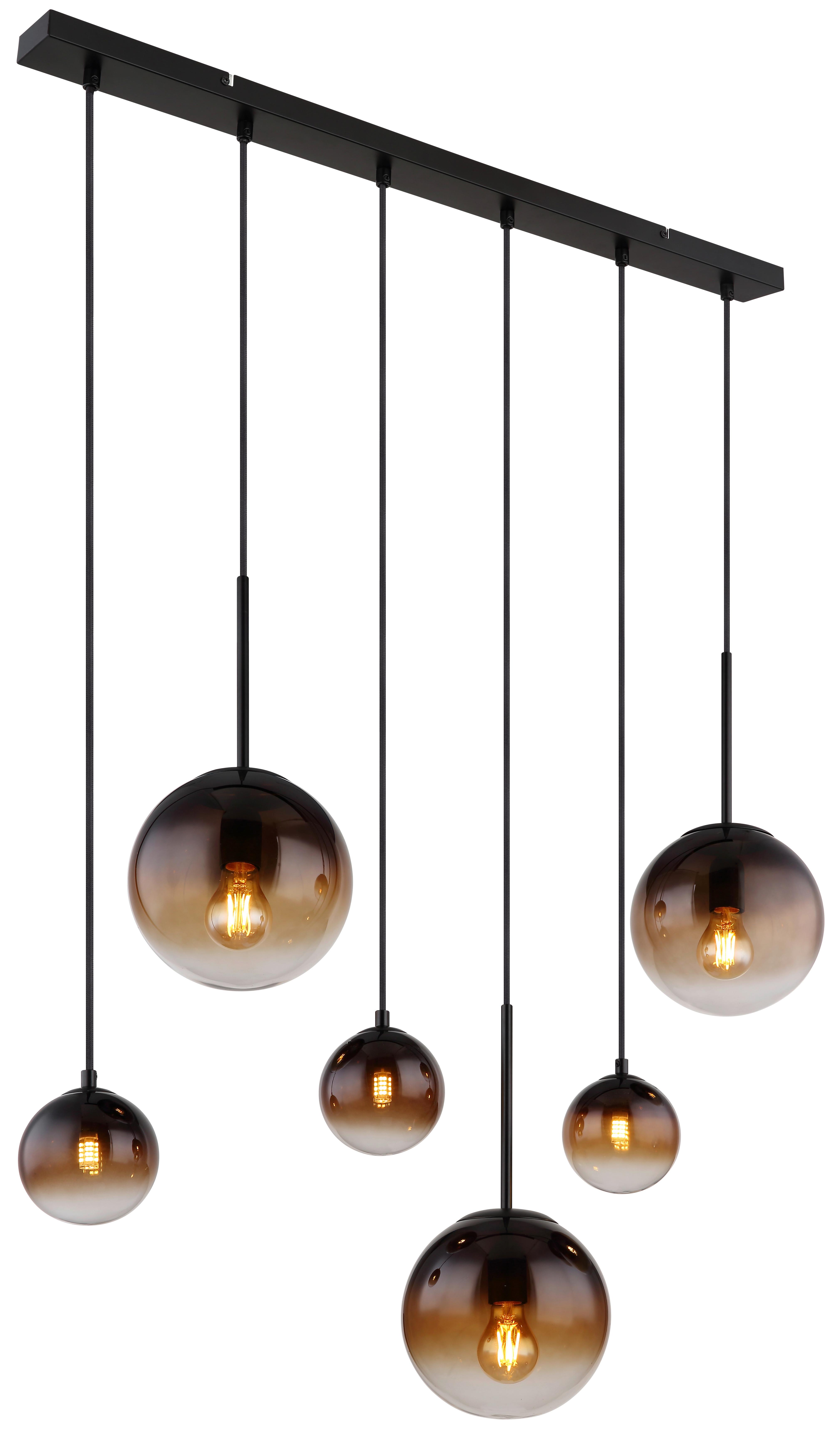 Hängeleuchte 15167-6 - Klar/Schwarz, Design, Glas/Metall (91/20/117cm) - Globo