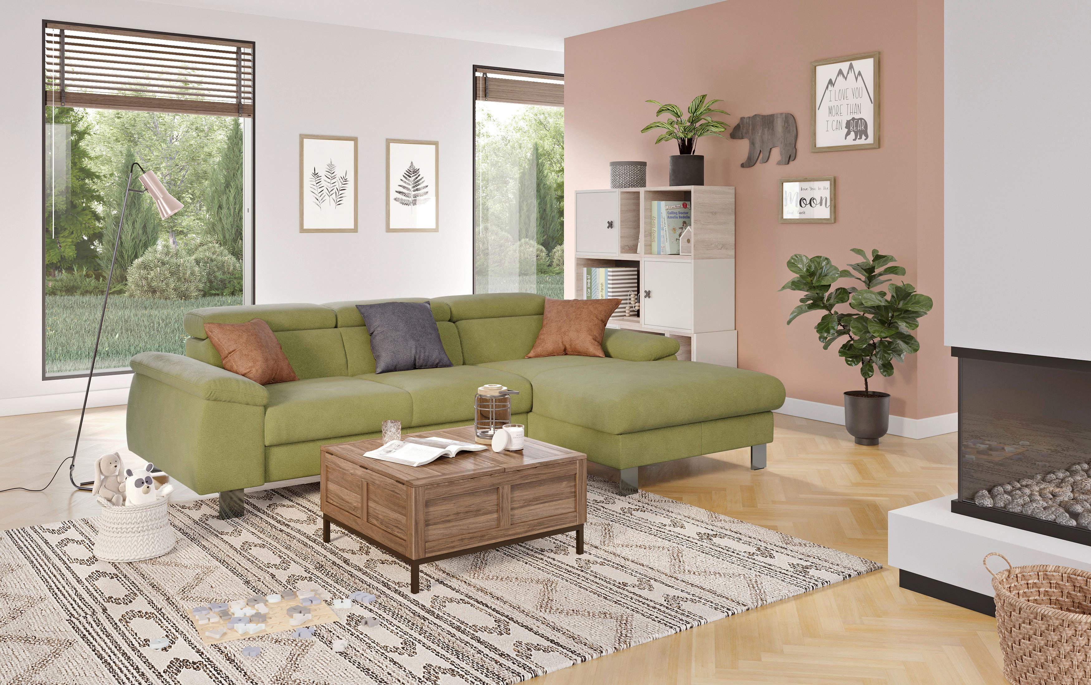 Ecksofa Micky, Grün S: 244x166 Cm - Chromfarben/Grün, Design, Textil (244/166cm) - Livetastic