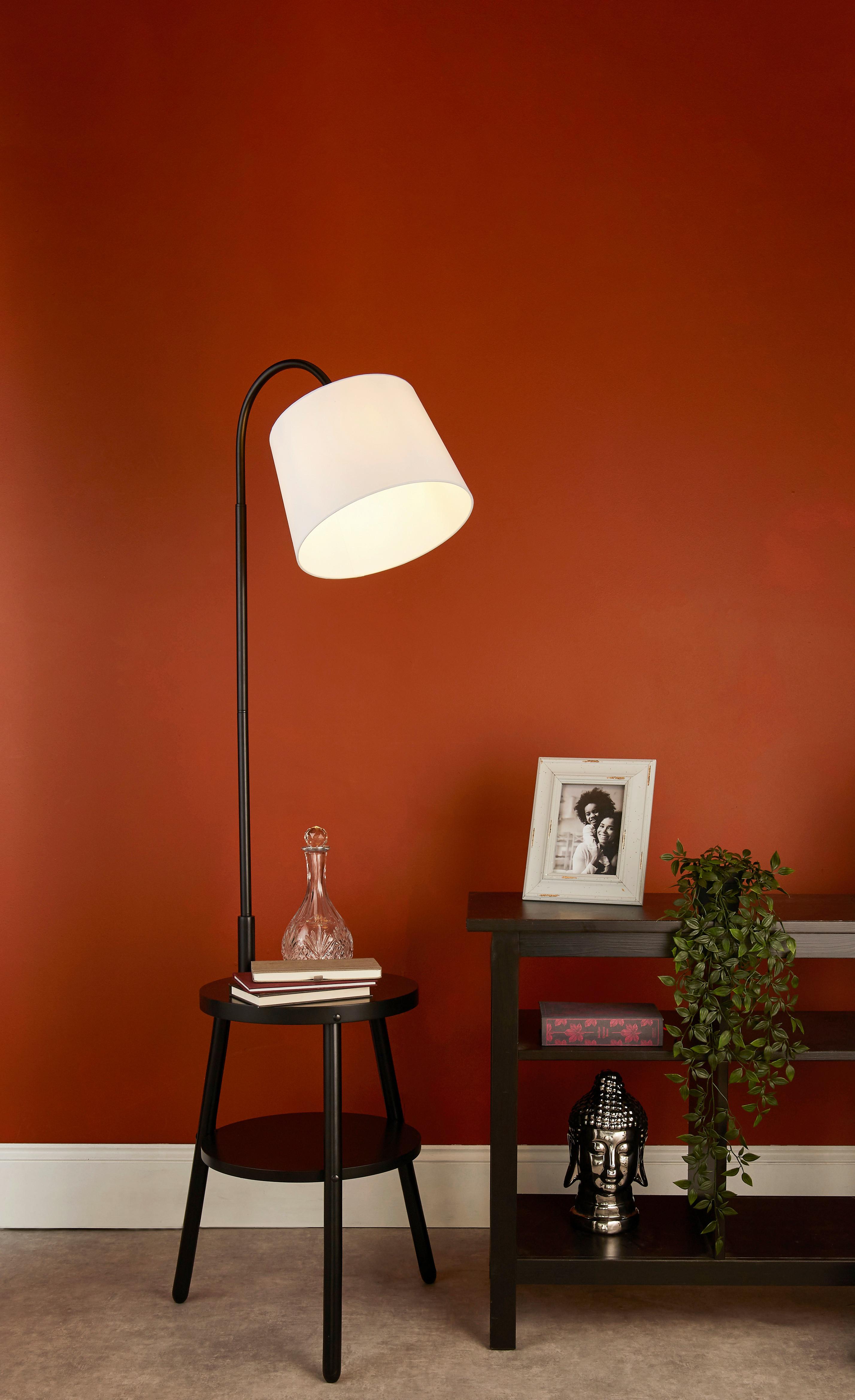 LED-Stehleuchte Eu74730bk - Schwarz/Weiß, Design, Holz/Textil (55/50/166cm)