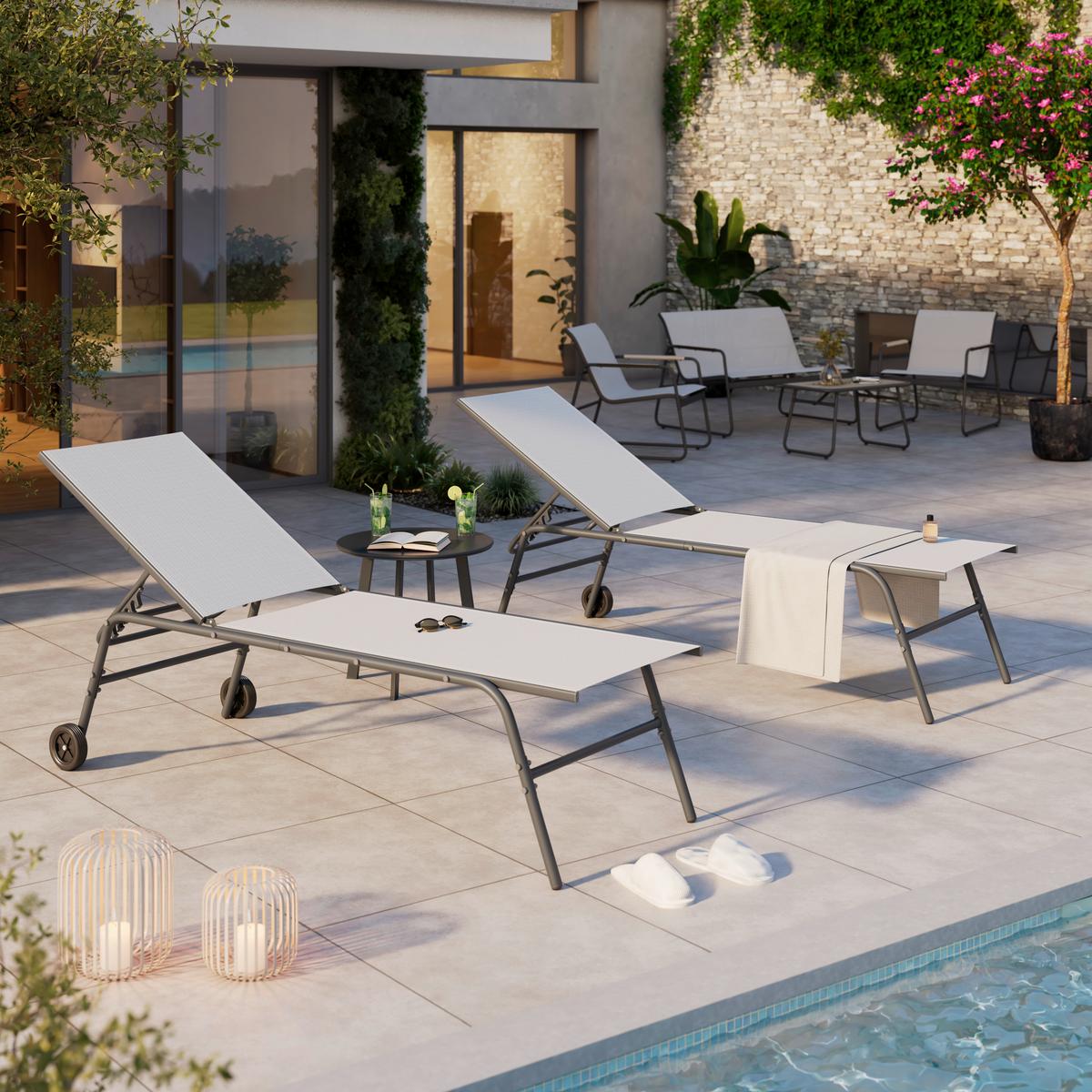 Sonnenliege Sevilla - Dunkelgrau/Hellgrau, MODERN, Textil/Metall (195/63/45cm) - Beldano