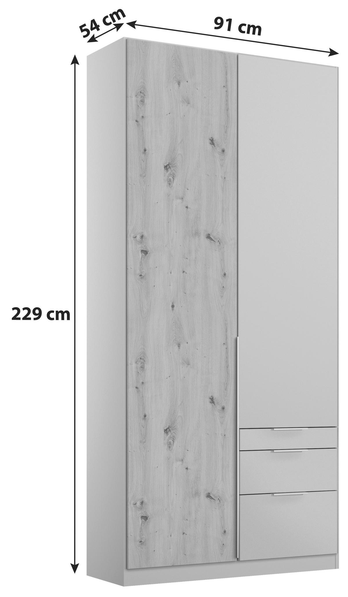 Drehtürenschrank 91 Cm Alabama Extra Hellgrau - Hellgrau/Eiche Artisan, MODERN, Holzwerkstoff (91/229/54cm)